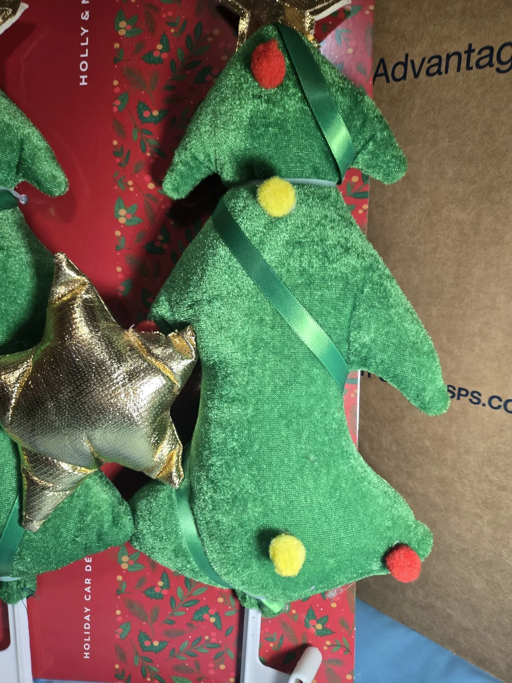 Green Plush Christmas Tree Car Seat Headrest Hooks - Set of 2